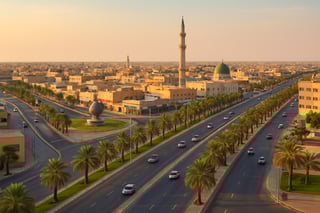 Buraydah city highway at sunset