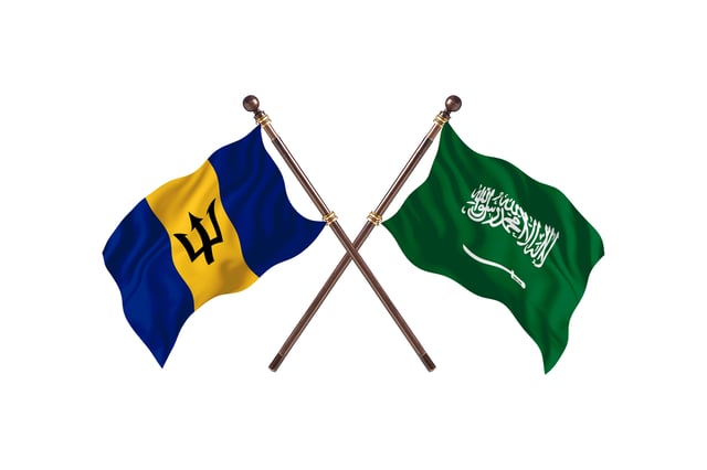  Saudi Arabia And Barbados Flags Crossed