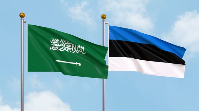 Saudi Arabia And Estonia Flags Waving