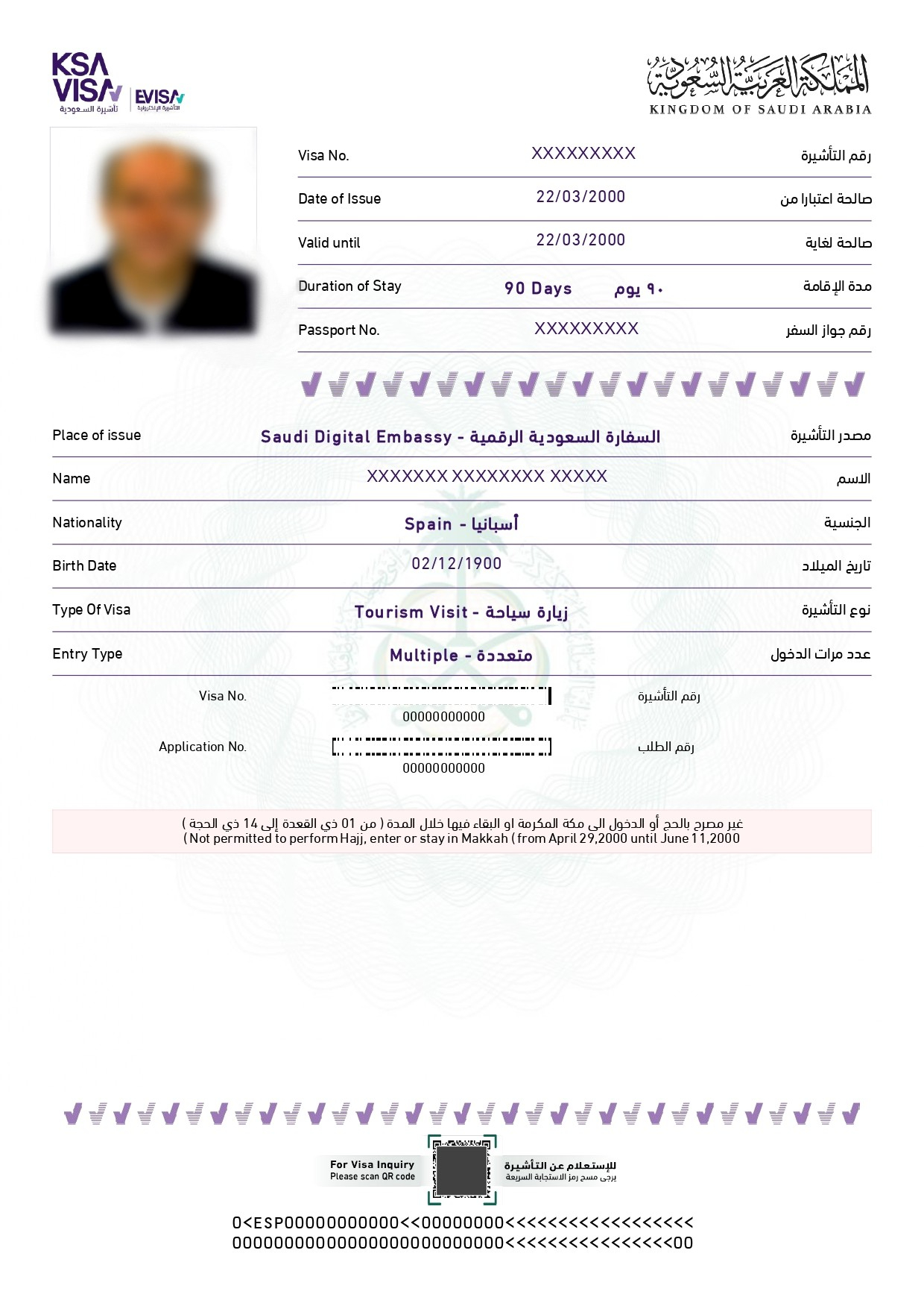 Saudi Arabia Evisa Sample